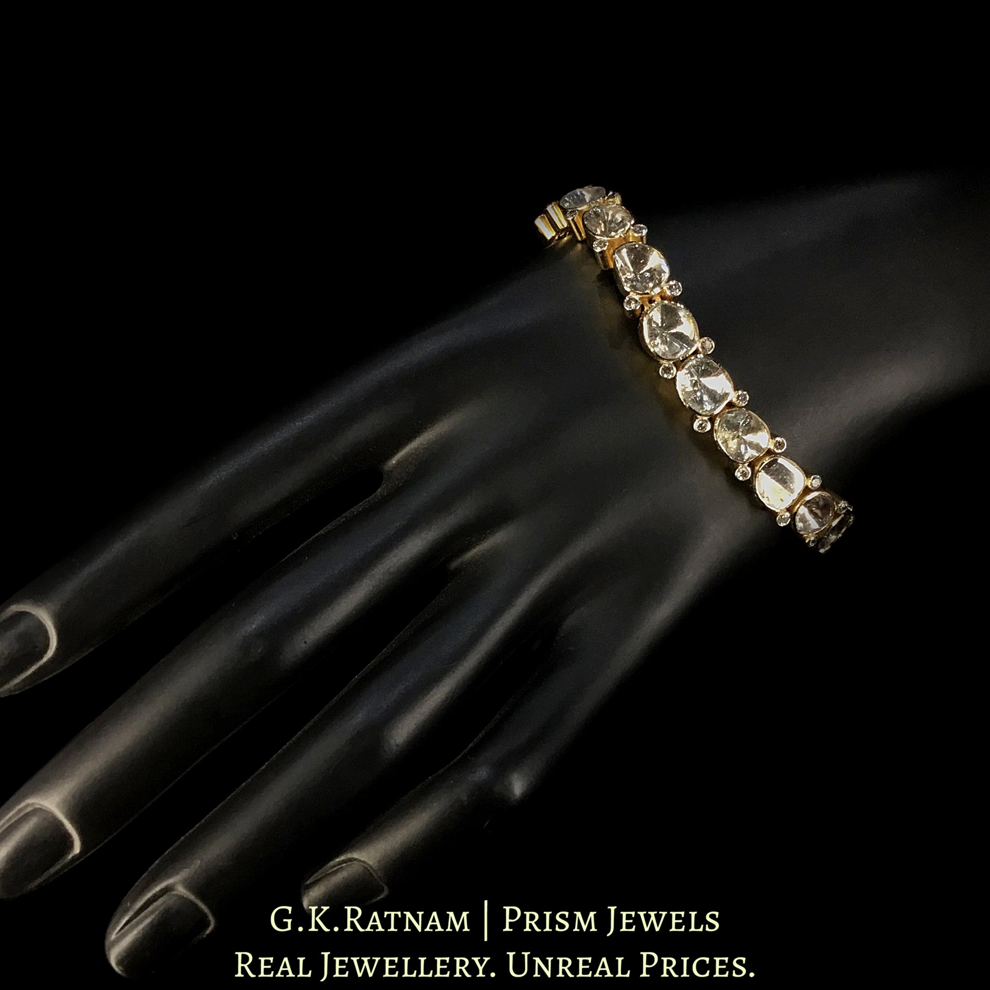 18k Gold and Diamond Polki Open Setting Tennis Bracelet interspersed with Diamonds - G. K. Ratnam