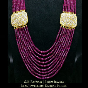 23k Gold and Diamond Polki Broach Necklace with Octagonal tikdas strung in ruby cut beads
