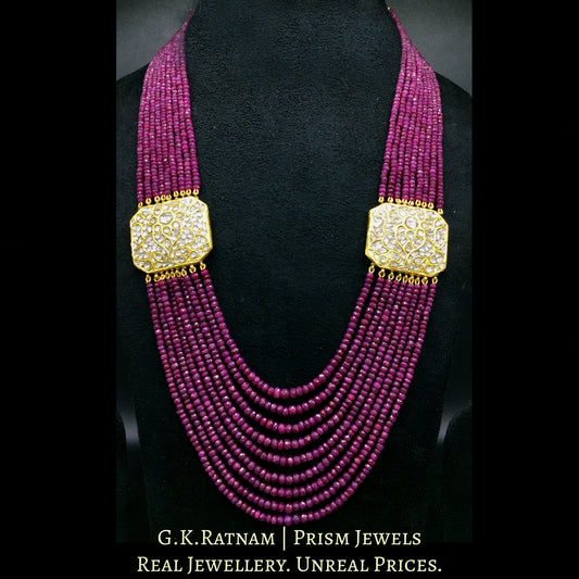 23k Gold and Diamond Polki Broach Necklace with Octagonal tikdas strung in ruby cut beads