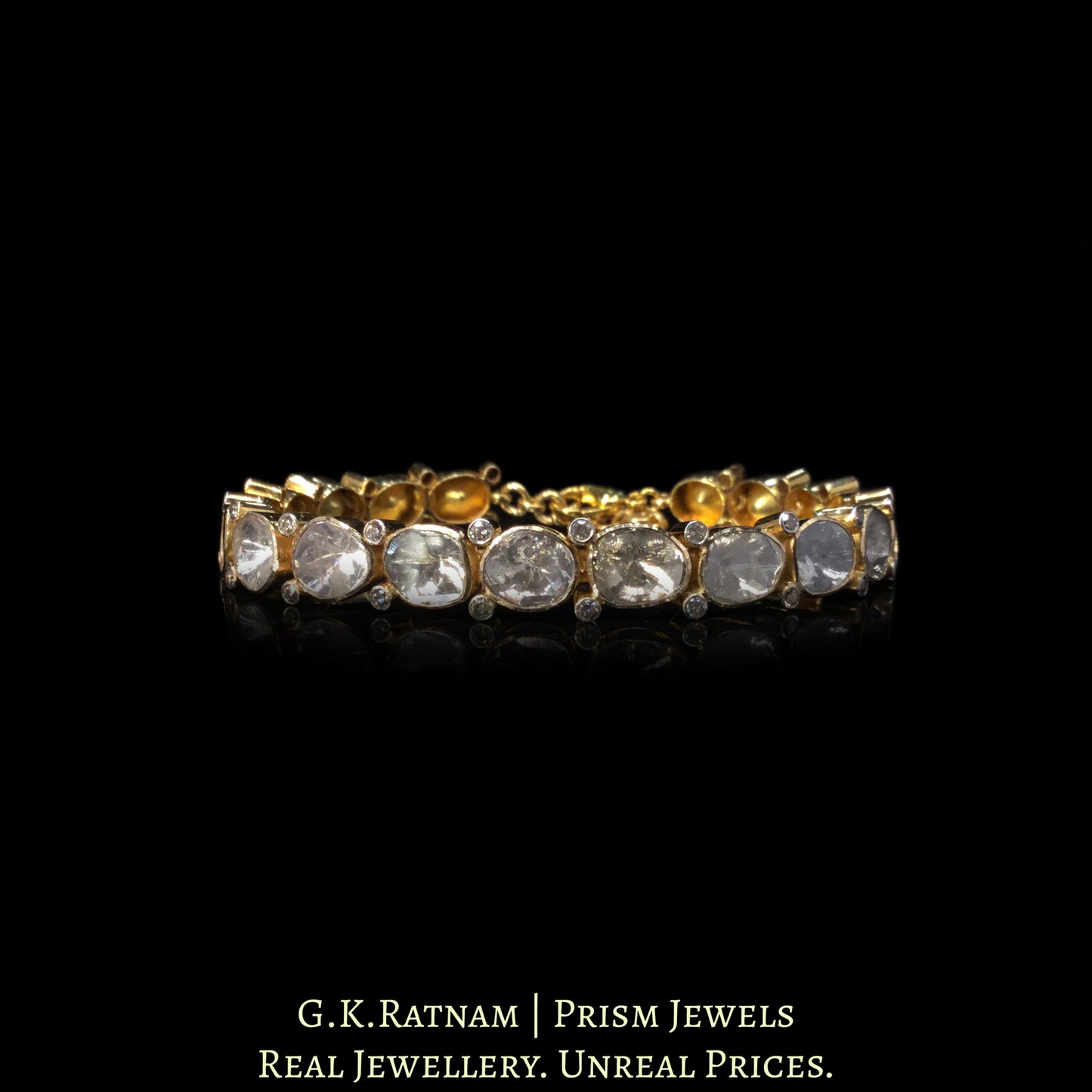 18k Gold and Diamond Polki Open Setting Tennis Bracelet interspersed with Diamonds - G. K. Ratnam