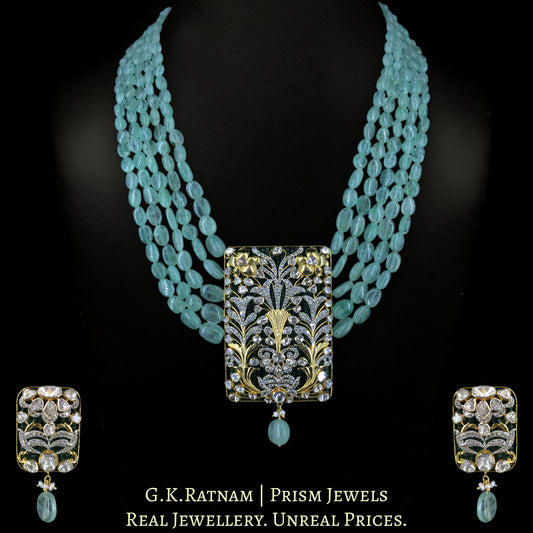 14k Gold and Diamond Polki Open Setting Pendant Set with Natural Emeralds and Fluorites