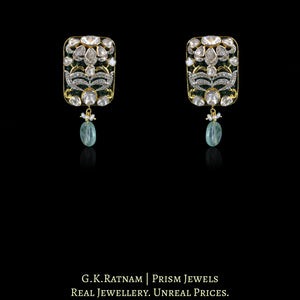 14k Gold and Diamond Polki Open Setting Pendant Set with Natural Emeralds and Fluorites