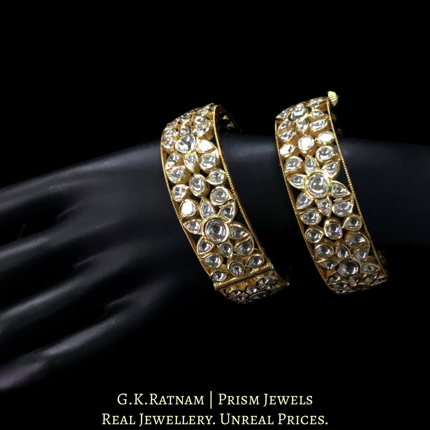 18k Gold and Diamond Polki Bangle Pair