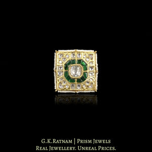 23k Gold and Diamond Polki Square Ring with Big Polki at the center