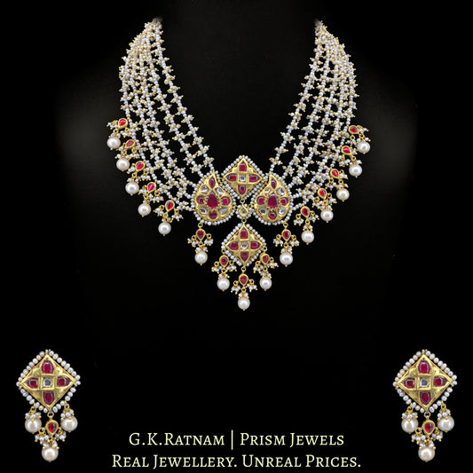 23k Gold and Diamond Polki Necklace Set with Antiqued Freshwater Pearls - G. K. Ratnam