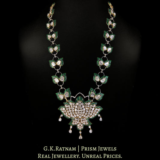 14k Gold and Diamond Polki Open Setting lotus-motif Pendant Necklace in Ranihaar / Patrihaar style - G. K. Ratnam