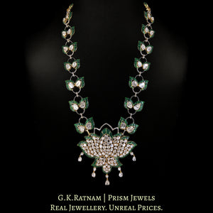 14k Gold and Diamond Polki Open Setting lotus-motif Pendant Necklace in Ranihaar / Patrihaar style