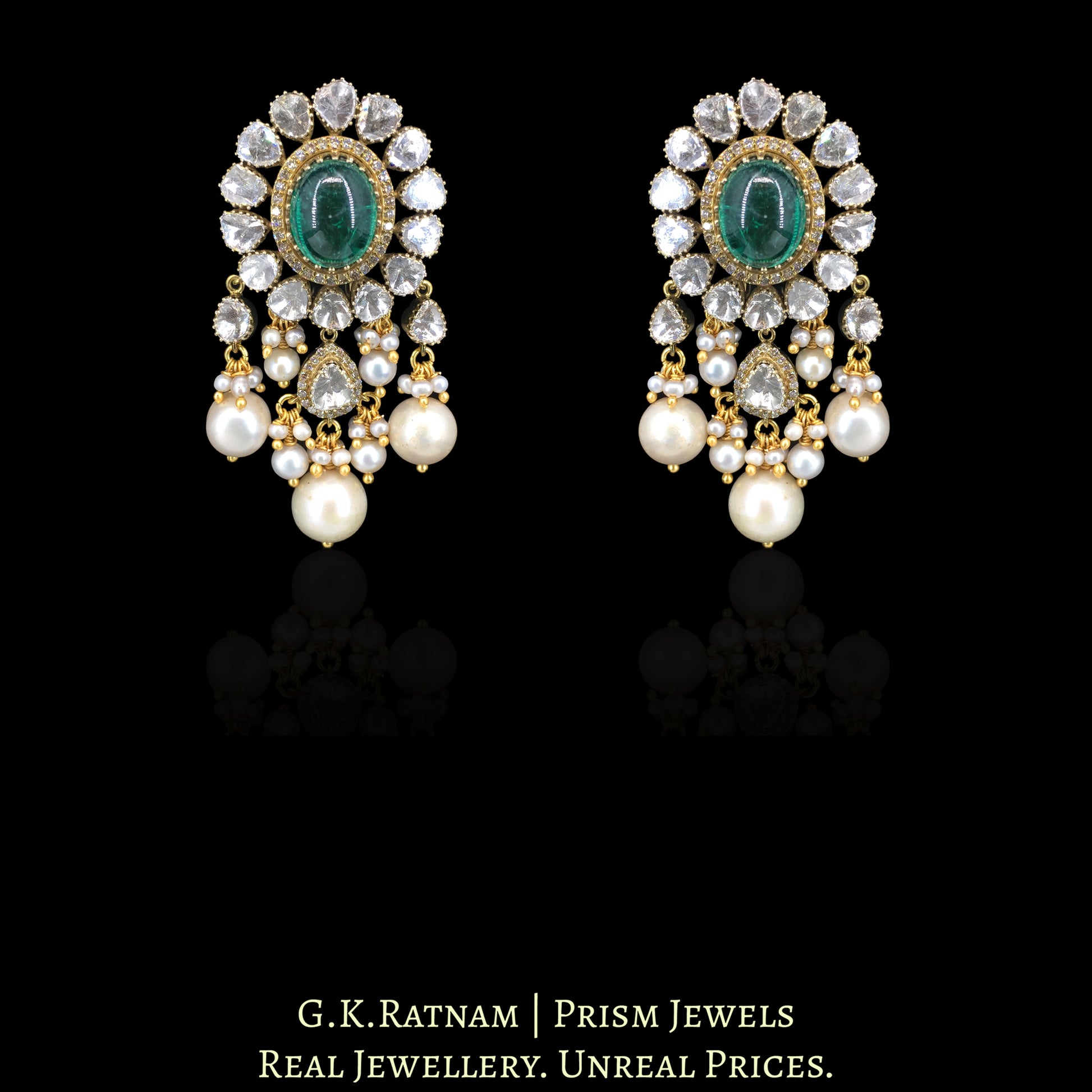 14k Gold and Diamond Polki Open Setting Necklace Set with Lab Grown Emeralds - G. K. Ratnam