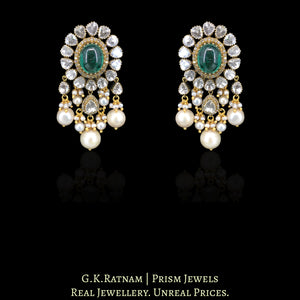 14k Gold and Diamond Polki Open Setting Necklace Set with Lab Grown Emeralds