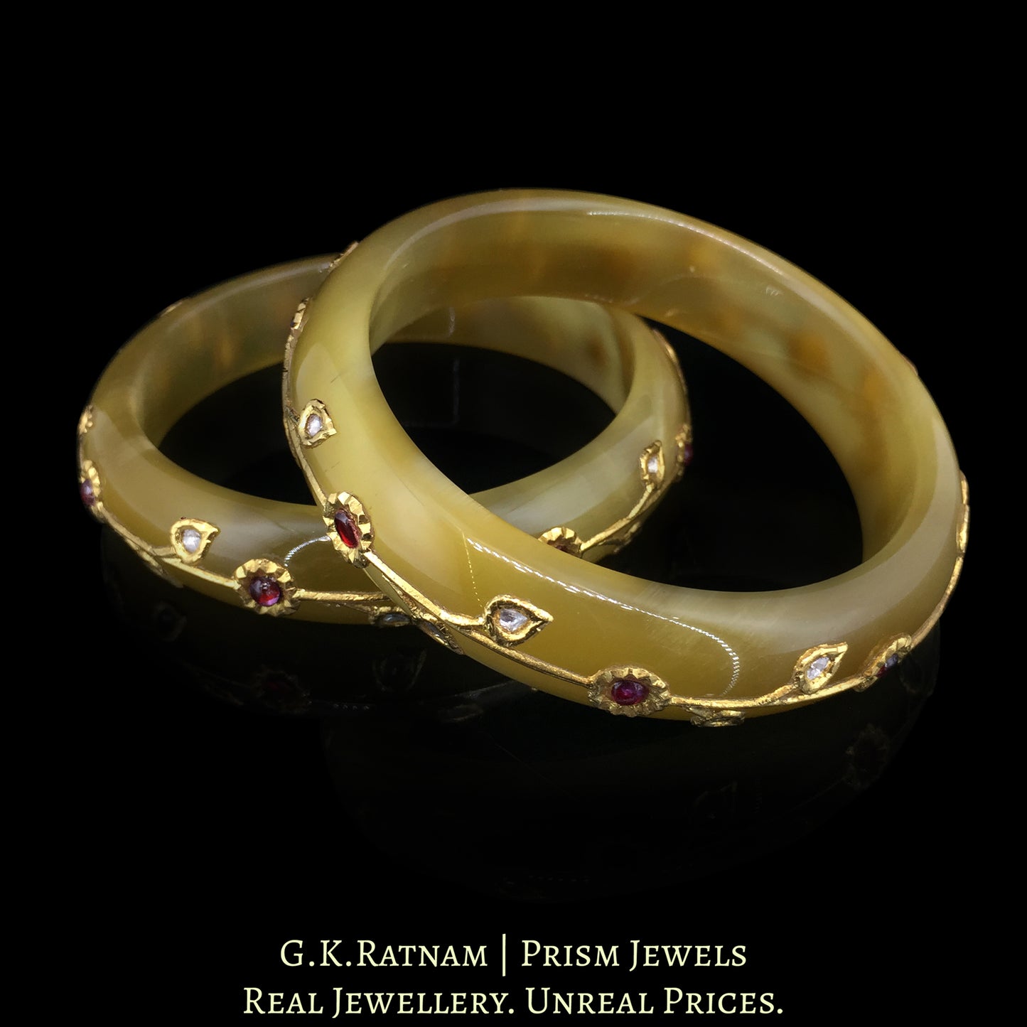 23k Gold and Diamond Polki Bangle Pair