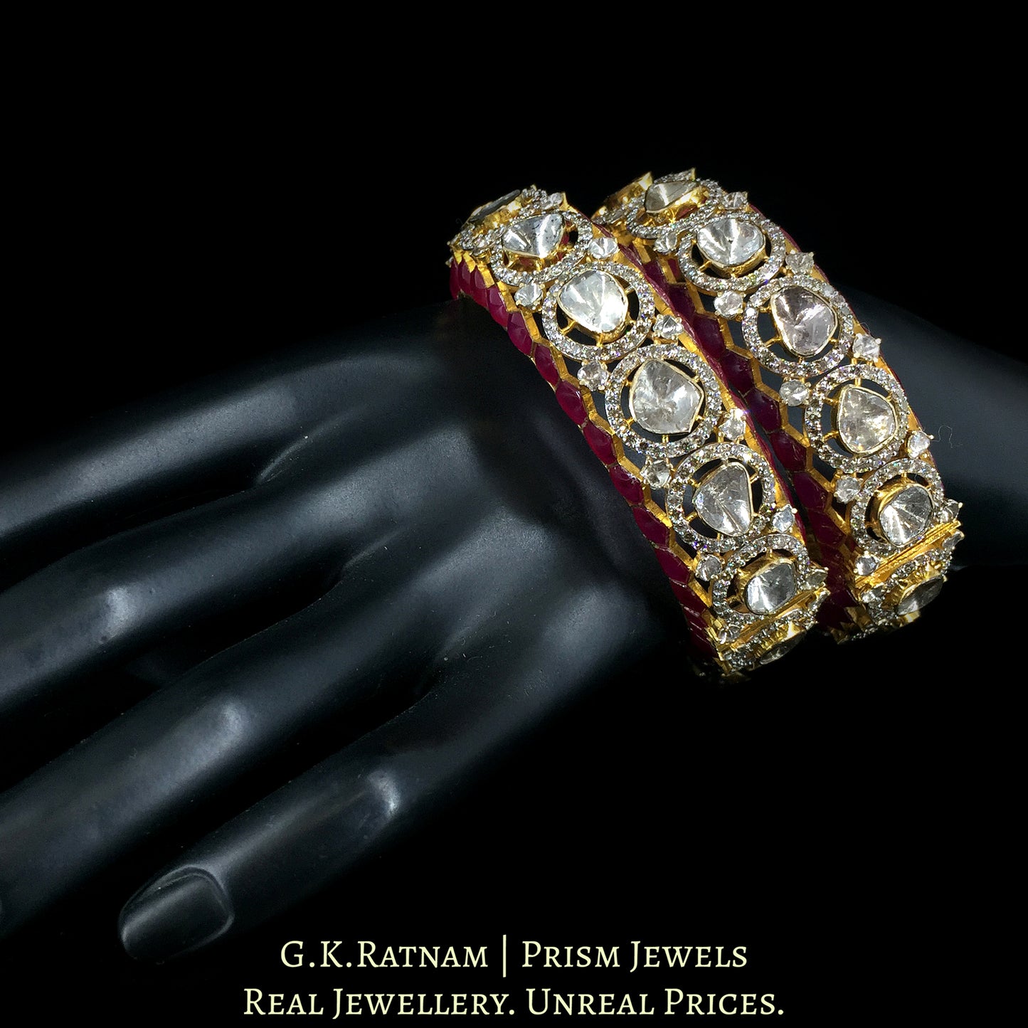 18k Gold and Diamond Polki Open Setting Bangle Pair