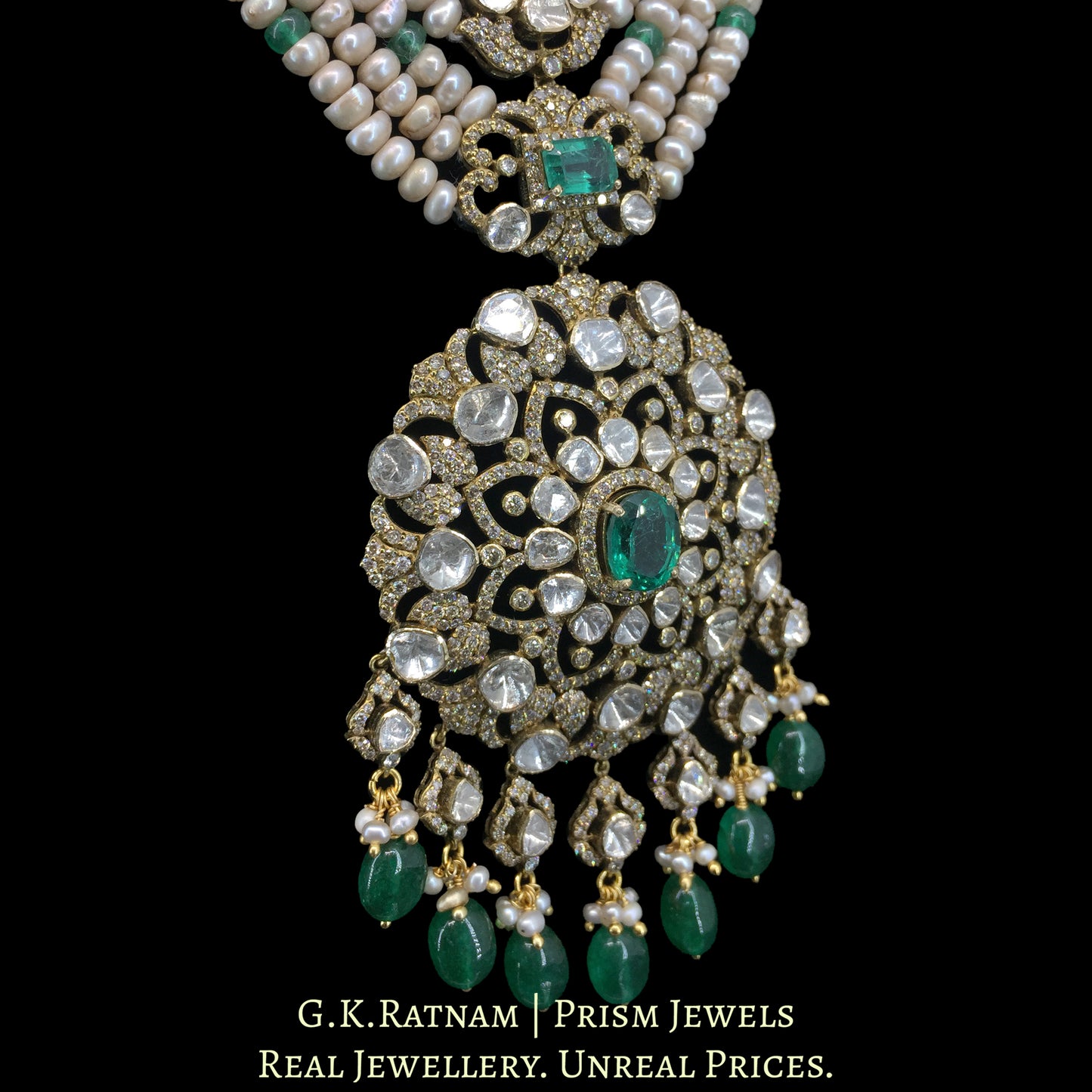 18K Gold and Diamond Polki Open Setting victorian-finish Pendant