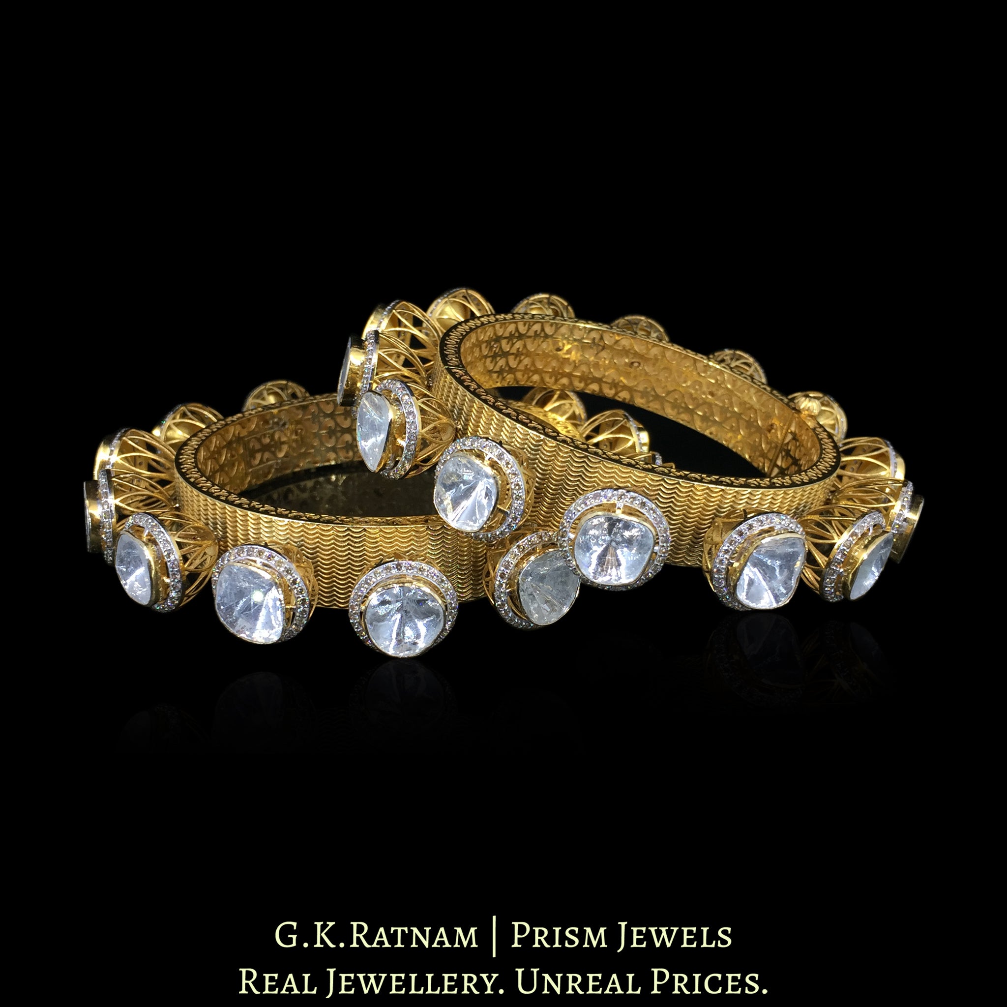 18k Gold and Diamond Polki Open Setting Pacheli / Bangle Pair