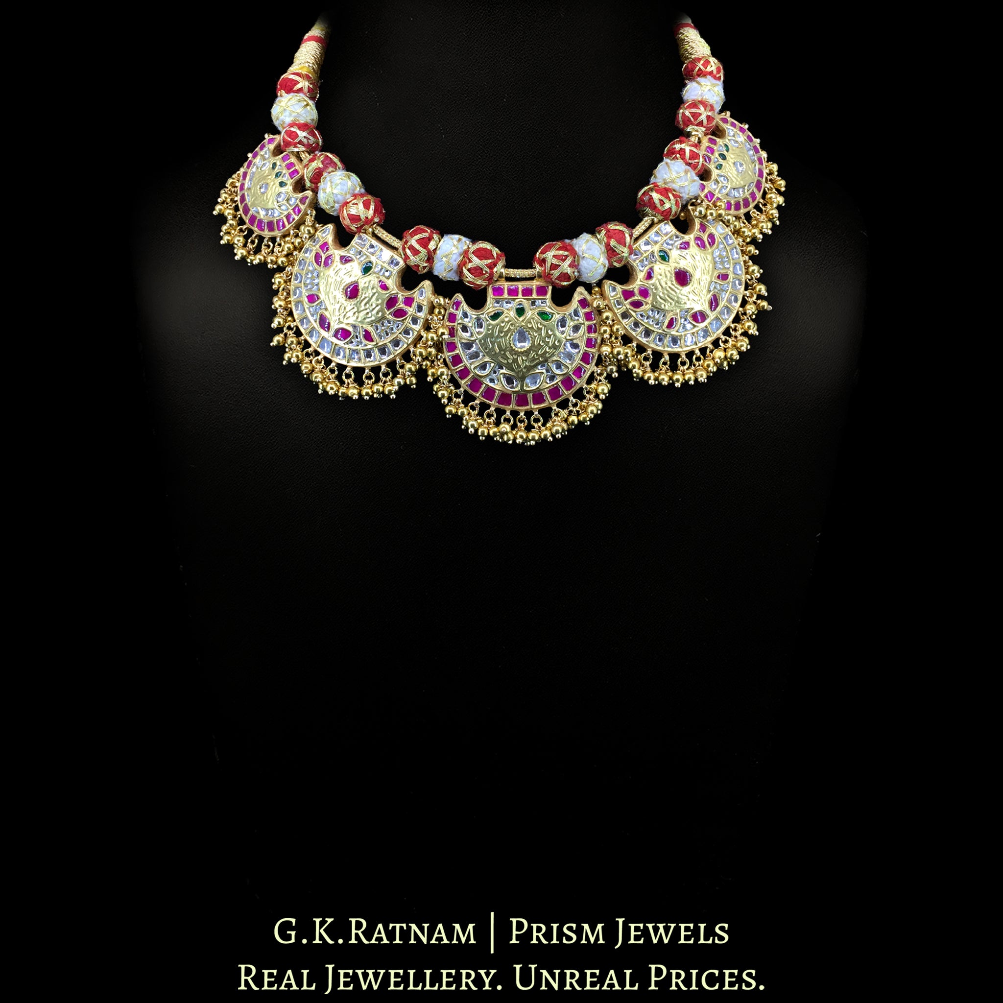 23k Gold and Diamond Polki Pankhi Necklace Set
