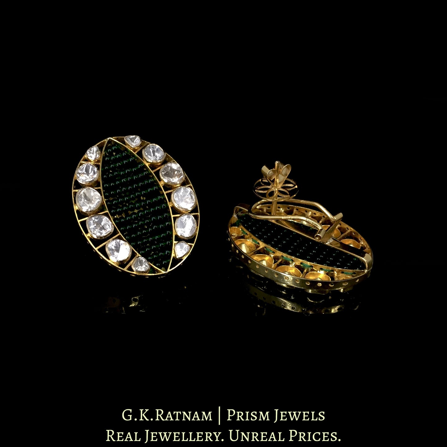18k Gold and Diamond Polki Karnfool Earring Pair