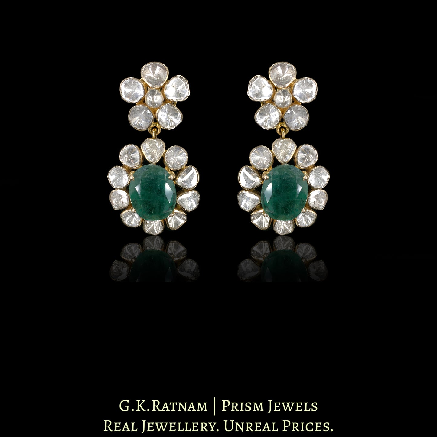 18k Gold and Diamond Polki Open Setting Necklace Set with Natural Emeralds - G. K. Ratnam