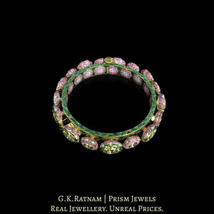 18k Gold and Diamond Polki Bangle (Pacheli) with Pink Meenakari