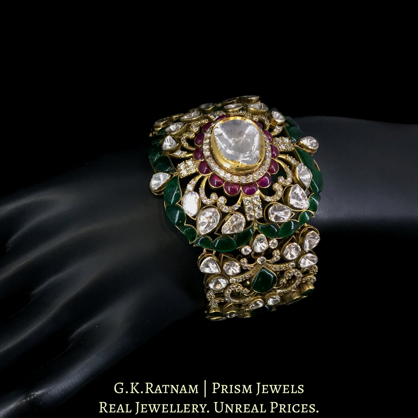 14k Gold and Diamond Polki Open Setting Bracelet in victorian-finish