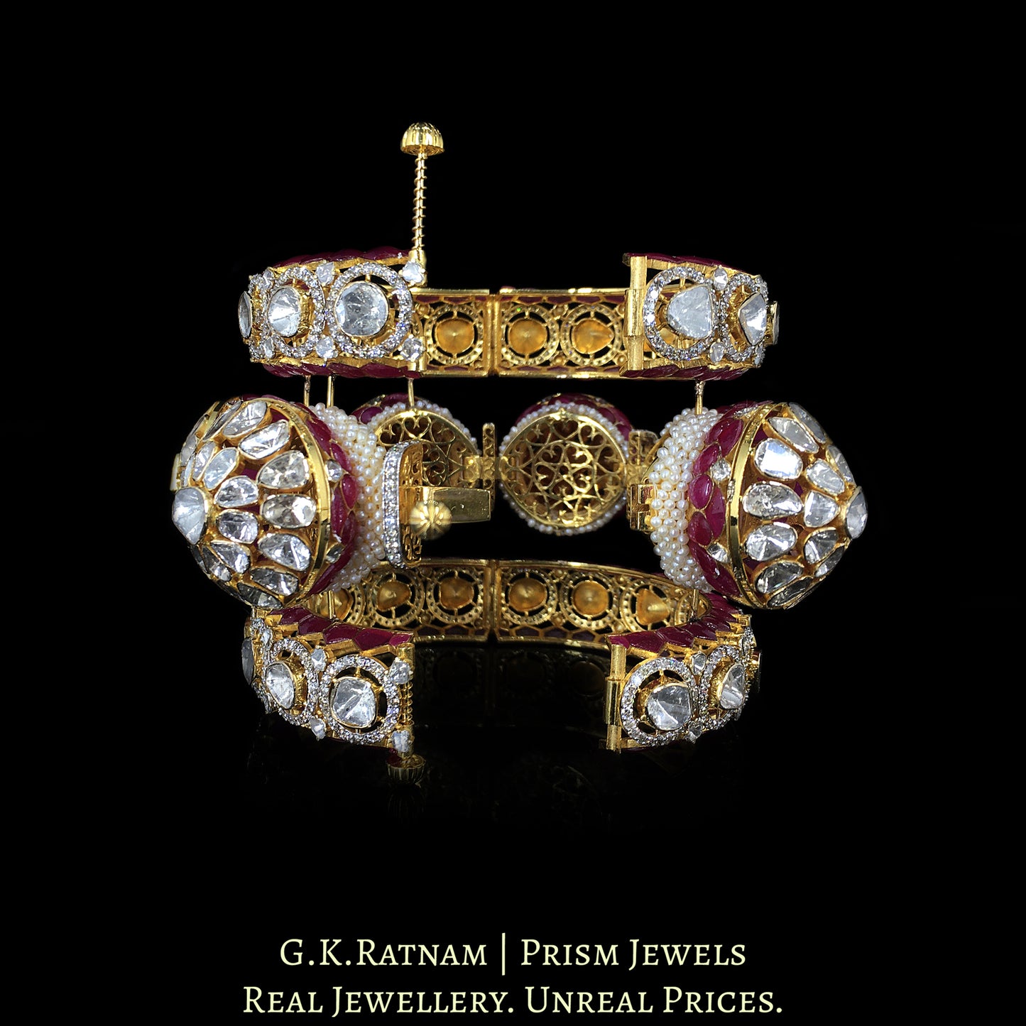 18k Gold and Diamond Polki Open Setting Bangle (Gajra / Pacheli)