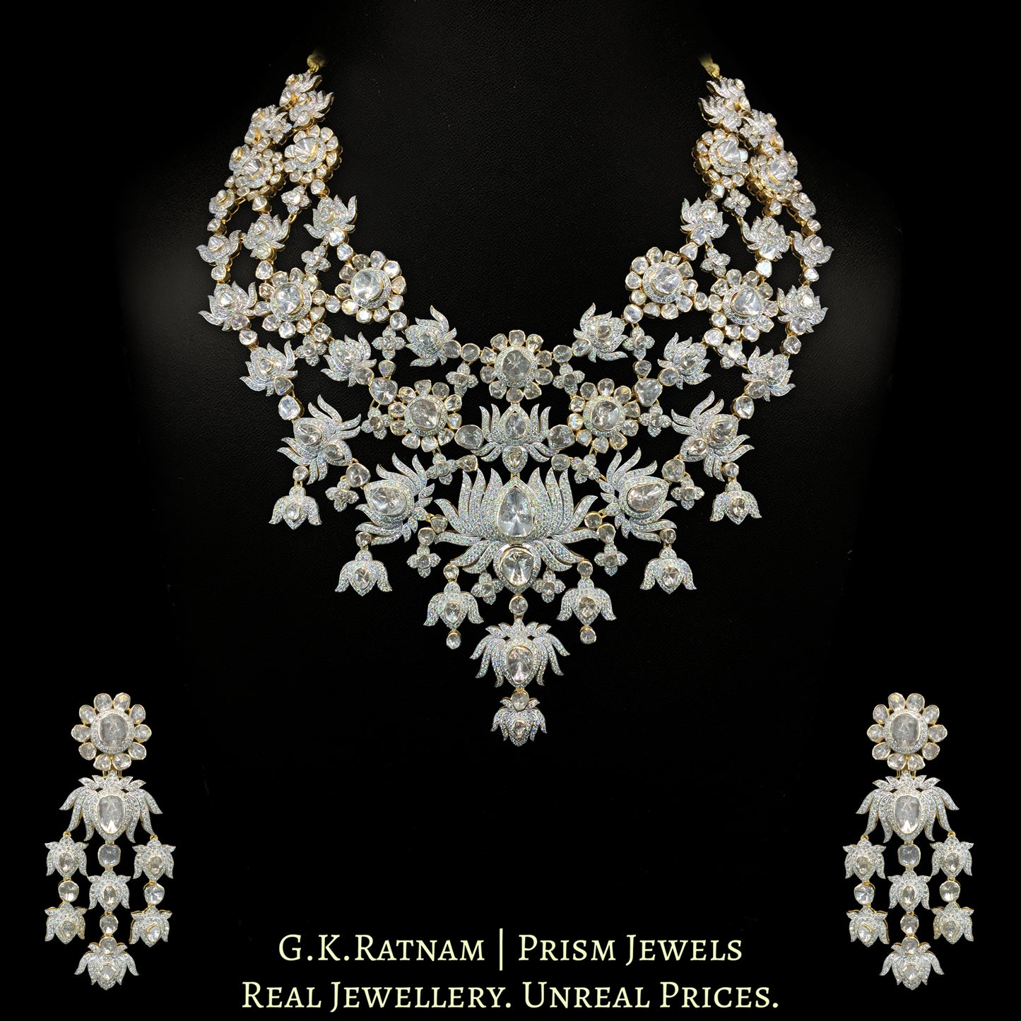 14k Gold and Diamond Polki Open Setting Bridal Necklace Set