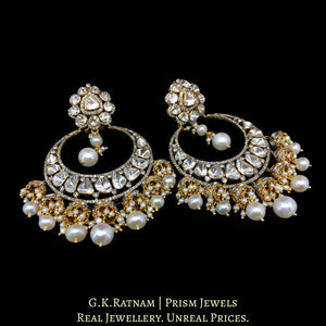 14k Gold and Diamond Polki Open Setting Chand Bali Earring Pair with Jhumkis