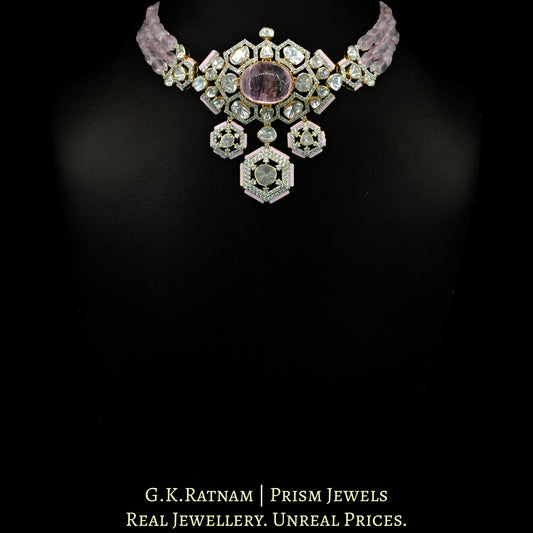 14k Gold and Diamond Polki Open Setting Choker Necklace Set with Morganites - G. K. Ratnam
