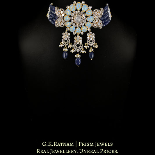 18k Gold and Diamond Polki Open Setting Choker Necklace Set with Turquoise Enamel - G. K. Ratnam