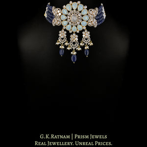 18k Gold and Diamond Polki Open Setting Choker Necklace Set with Turquoise Enamel
