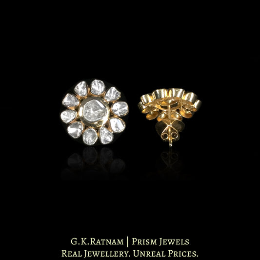 18k Gold and Diamond Polki Open Setting floral Tops / Studs Earring Pair