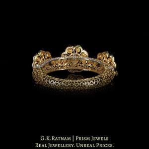 14k Gold and Diamond Polki Open Setting Bangle with protruding Floral Motifs