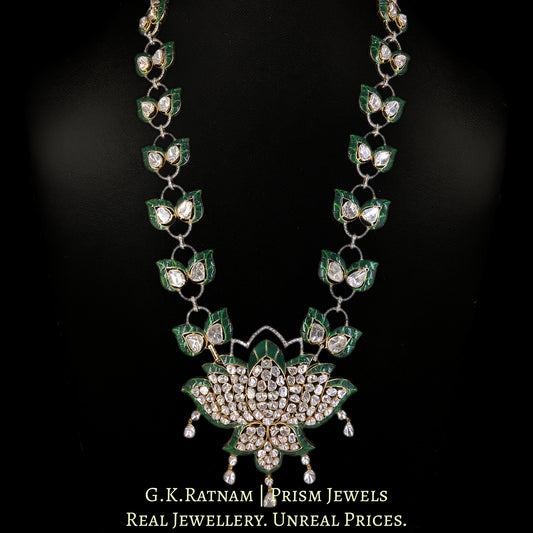 14k Gold and Diamond Polki Open Setting lotus-motif Pendant Necklace in Ranihaar / Patrihaar style - G. K. Ratnam