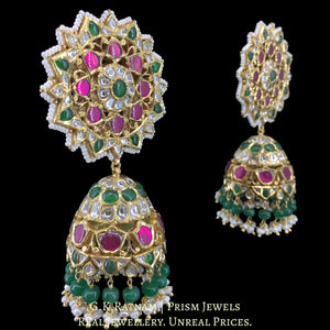 22k Gold and Diamond Polki south-style Jhumki Earring Pair