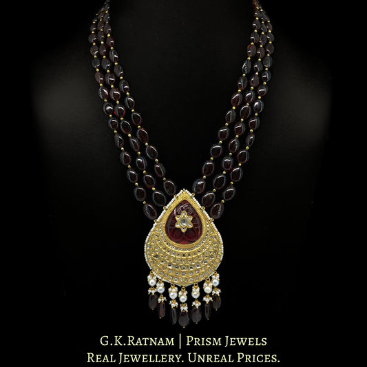 23k Gold and Diamond Polki Pendant Set strung with Hessonites