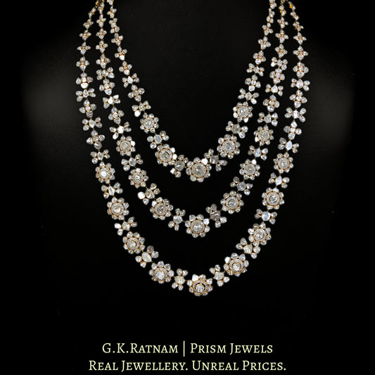 18k Gold and Diamond Polki Open Setting three-line Necklace