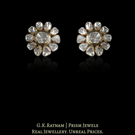 18k Gold and Diamond Polki Open Setting floral Tops / Studs Earring Pair