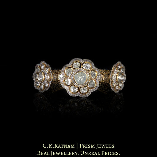 14k Gold and Diamond Polki Open Setting Bangle with protruding floral motifs
