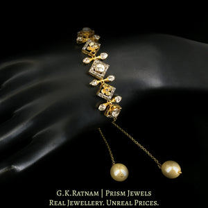 18k Gold and Diamond Polki Open Setting Chain Bracelet with Pearls