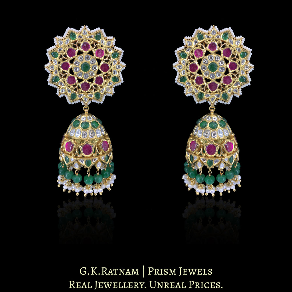 22k Gold and Diamond Polki south-style Jhumki Earring Pair