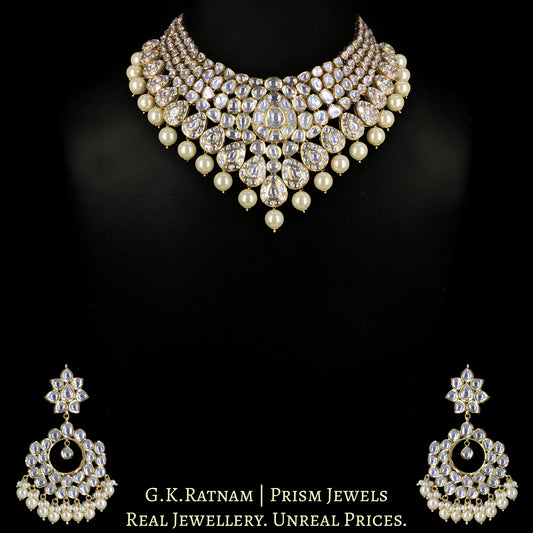 18k Gold and Diamond Polki Necklace Set with Pearls - G. K. Ratnam