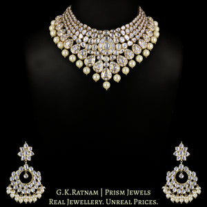 18k Gold and Diamond Polki Necklace Set with Pearls