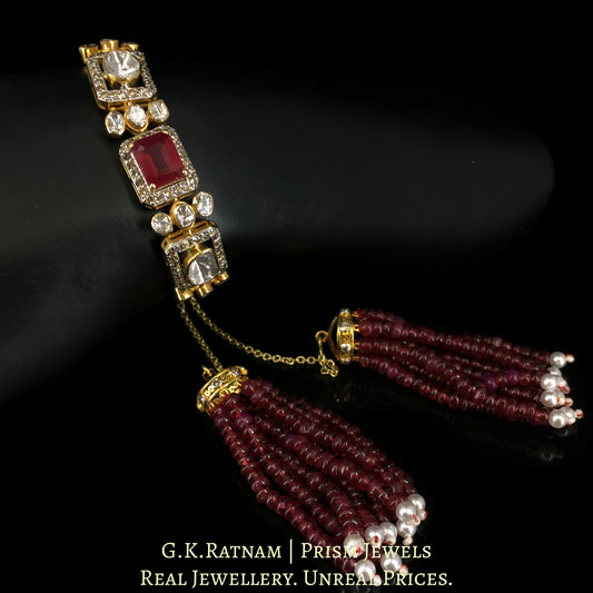 18k Gold and Diamond Polki Open Setting Chain Bracelet with Rubies - G. K. Ratnam