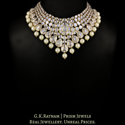 18k Gold and Diamond Polki Necklace Set with Pearls - G. K. Ratnam