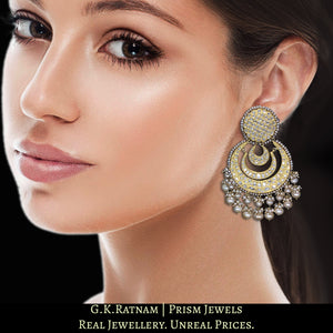 23k Gold and Diamond Polki multi-tier Chand Bali Earring Pair with Antiqued Hyderabadi Pearls
