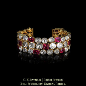 18k Gold and Diamond Polki Open Setting Bracelet with ruby-red Stones