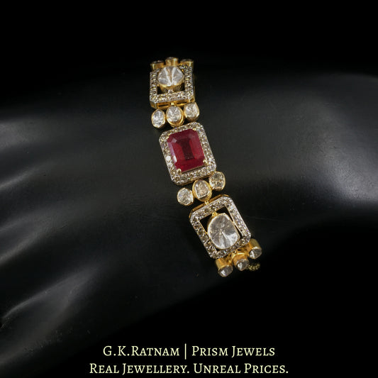 18k Gold and Diamond Polki Open Setting Chain Bracelet with Rubies - G. K. Ratnam