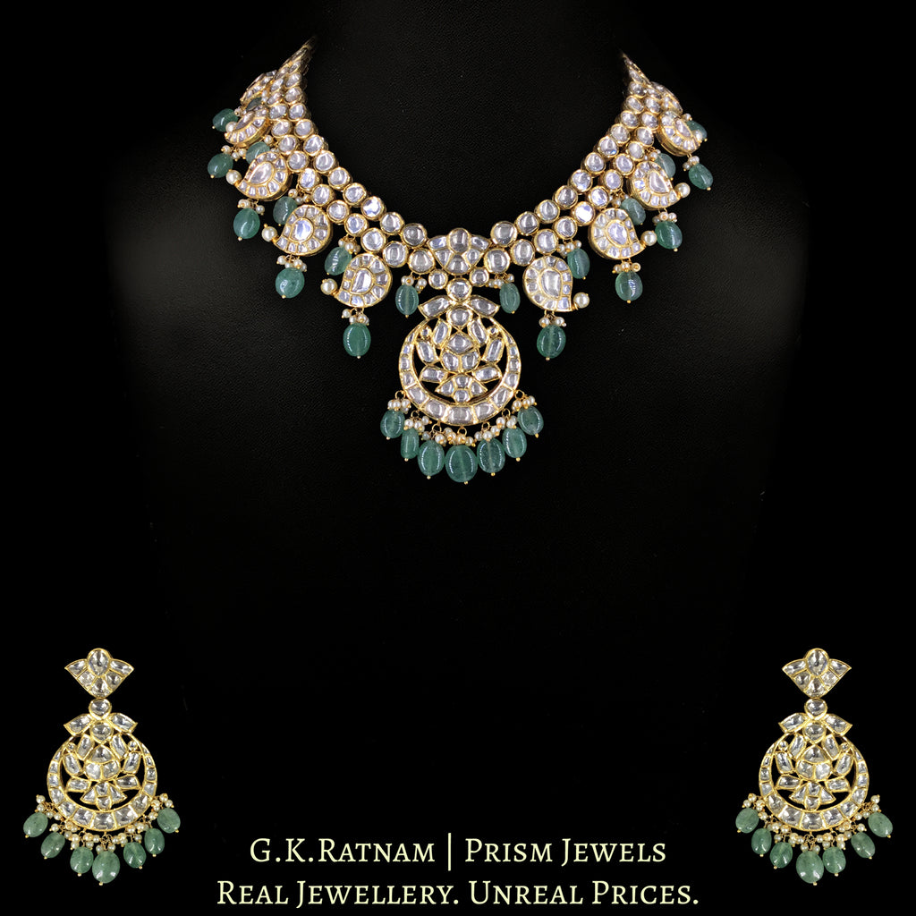 18k Gold And Diamond Polki Necklace Set With Strawberry Quartz