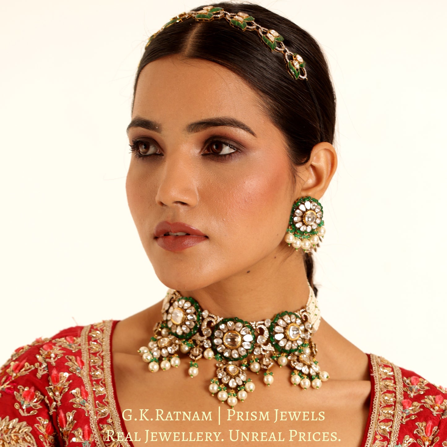 14k Gold and Diamond Polki Open Setting victorian-finish Choker Necklace Set