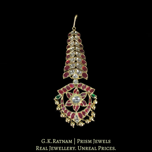 18k Gold and Diamond Polki south-style Maang Tika enhanced with Kolhapuri Gold Balls - G. K. Ratnam