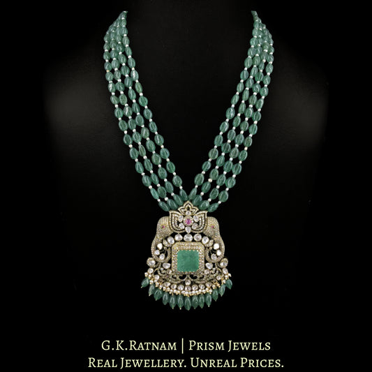 14k Gold and Diamond Polki Open Setting victorian-finish Pendant Set with Elephant Motifs