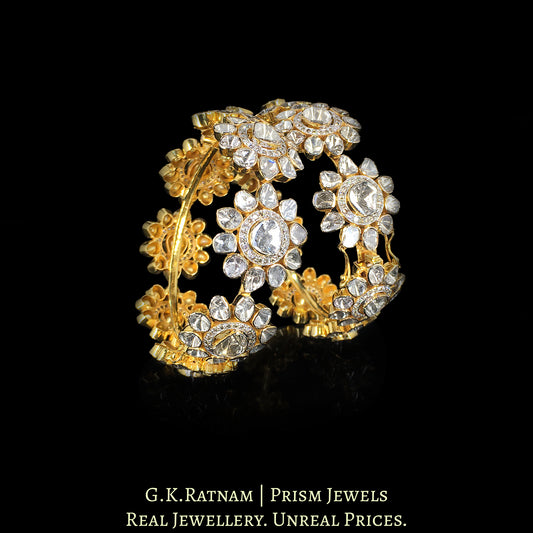 14k Gold and Diamond Polki Open Setting Bangle Pair